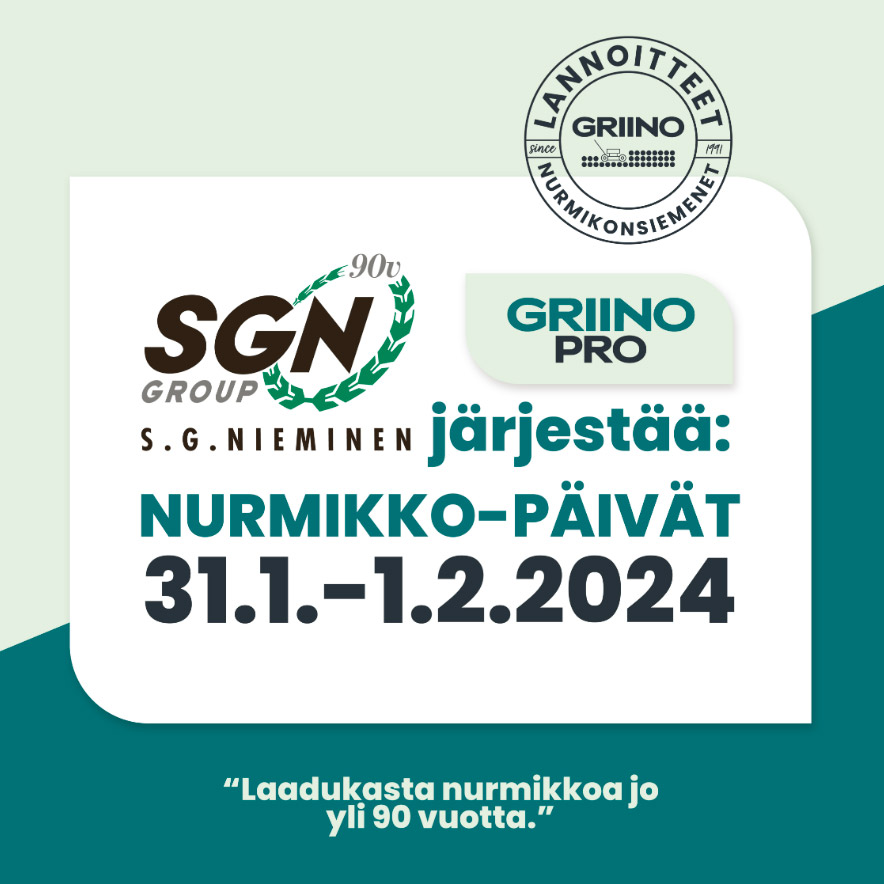 S.G. Nieminen järjestää nurmikko-päivät 31.1.-1.2.2024.